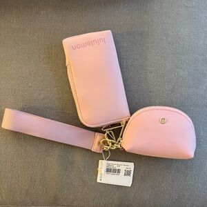 NWT Lululemon Dual Pouch Wristlet Wallet Pink/Gold